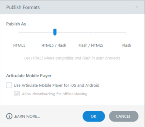 Publish to HTML5, Flash in Storyline 360